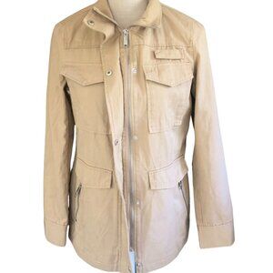 Sam Edelman Utility Jacket XS Beige Khaki Zip Front Pockets Military Style NWT